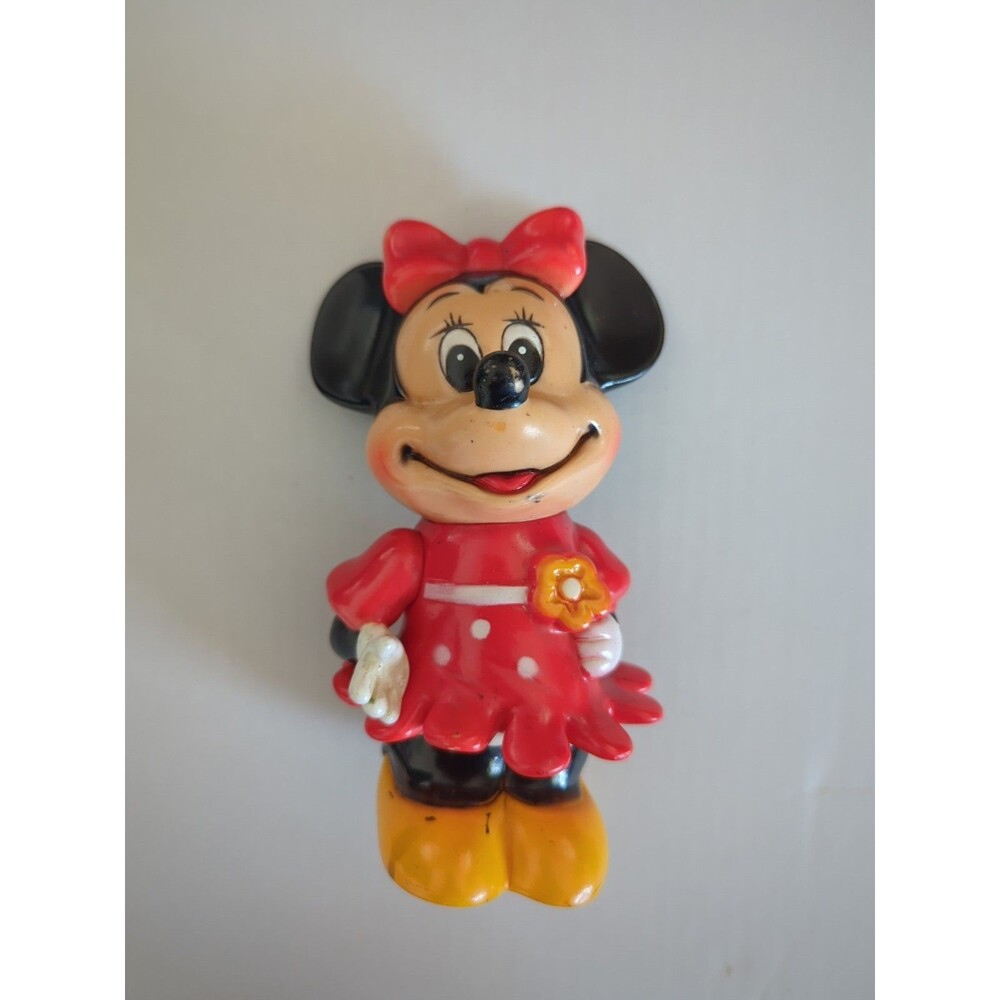 Vintage Walt Disney 6” Minnie Mouse Hard Rubber Coin Bank With Plug 1960s 70s